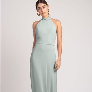JENNY YOO BRETT High Neck Formal Gown Morning Mist